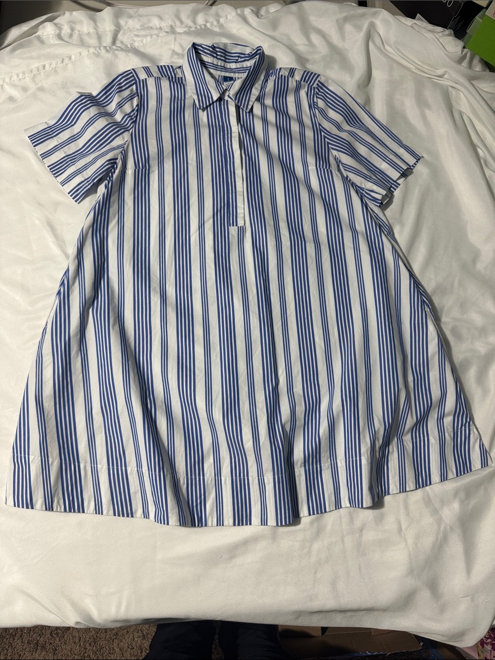 Old Navy Mini Shirt Dress Small Blue and White Striped Nautical Preppy Relaxed